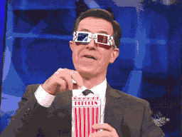 Colbert eats popcorn